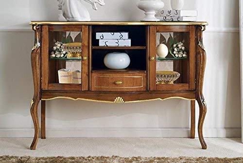 Vetrina bassa - Com� 2 ante 1 cassetto 1 vano, colore legno scuro, decorazioni oro - Dimensioni: 134 cm - 43 cm - H 100 cm ? 0,65 Mc ? Stile classico - 100% Legno - 100% Made in Italy (SF17)