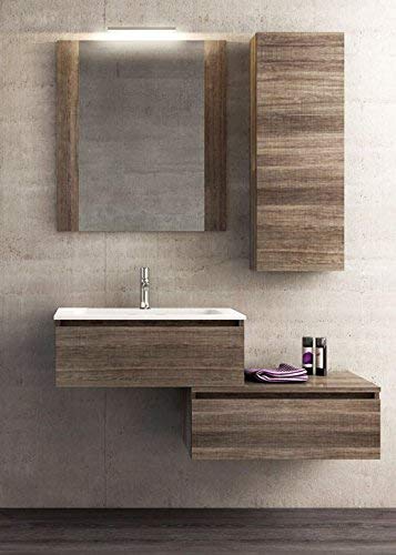 Dafne Italian Design Mobile da bagno sospeso Misura: L.120 P.46 Finitura Rovere scuro - specchio con luci a led, cassetti - Lavabo integrale in Politek - pensile - 100% made in Italy