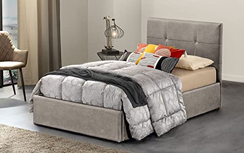 Dafne Italian Design - Letto singolo con contenitore, Similpelle effetto nabuk light grey, Dimensioni: cm. 90 x 205 x 110 H