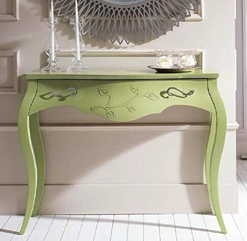 Dafne Italian Design Consolle verde chiaro, 99x47x130, 40 Kg, Piano: legno impiallacciato noce nazionale-ebano. Ante curvato impiallacciato noce nazionale - ebano. Piedi: legno di tiglio