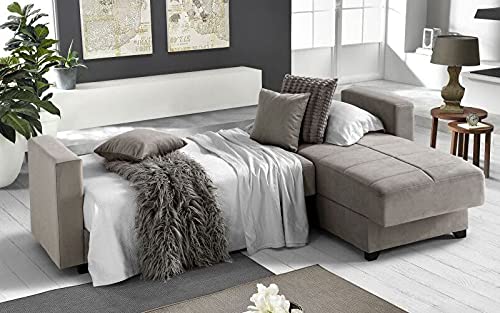 Dafne Italian Design Divano letto angolare 2 posti - Tessuto maya dark beige - penisola destra - (cm. 225 x 158 x 86h)