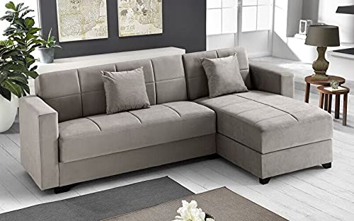 Dafne Italian Design Divano letto angolare 2 posti - Tessuto maya dark beige - penisola destra - (cm. 225 x 158 x 86h)