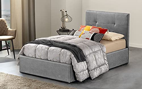 Dafne Italian Design - Letto singolo con contenitore, Similpelle effetto nabuk ash, Dimensioni: cm. 90 x 205 x 110 H