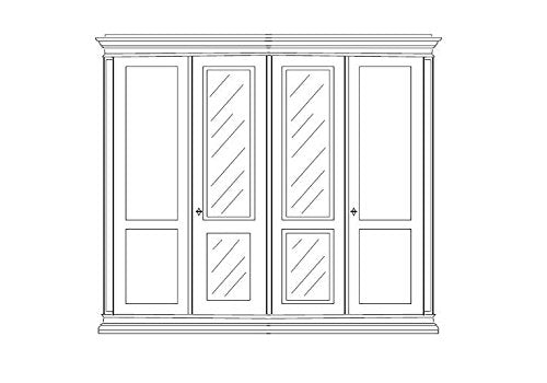 Dafne Italian Design Armadio 4 ante con specchio interno ed esterno, cassettiera interna 3 cassetti, noce scuro, 252X68X296, 195 Kg. 100% Made in Italy