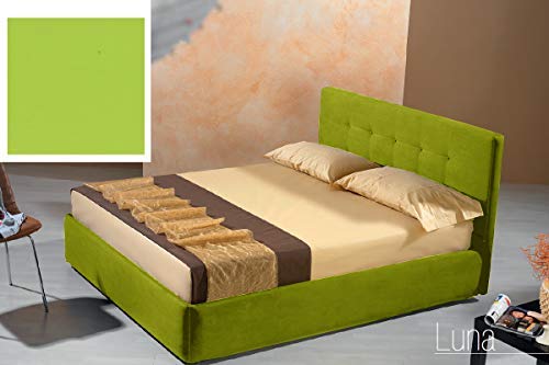 Dafne Italian Design Letto una piazza e mezza contenitore, similpelle lavabile, colore verde lime - Dimensioni: Larghezza 136 x 210 x H 100 cm - per materasso 120 x 190. - 100% Made in Italy (SFI)