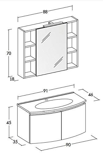 Dafne Italian Design Mobile da bagno L.91 P.36/46 col. Olmo Terra,Top lavabo in resina, Base p/lav. 2 ante; Specchio contenitore c/lampada led;