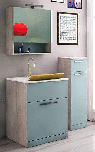 Dafnedesign.com - Mobile lavanderia con cesti per il bucato -Misura: L.70 + 35 P.35/63 cm Finitura: Rovere