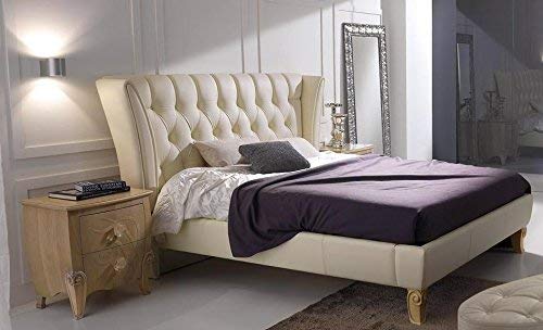 Dafne Italian Design Letto matrimoniale in legno, imbottitura di gomma piuma, rivestimento in pelle bovina,bianco, H.130XP.240X L.227- rete 180 X 200