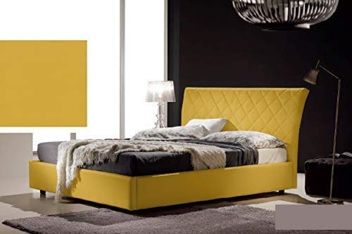 Letto una piazza e mezza contenitore, similpelle lavabile, trapuntato, colore giallo senape - Dimensioni: Larghezza 138 x 218 x H 110 cm - per materasso 120 x 190. - 100% Made in Italy (SFI)