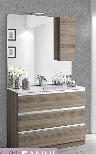 Dafne Italian Design Mobile da bagno con lavabo cm. 100 x 46 x 189h. colore legno chiaro - Componibile bagno 3 cassetti, lavabo integrato, specchio con luce a Led, pensile sospeso.