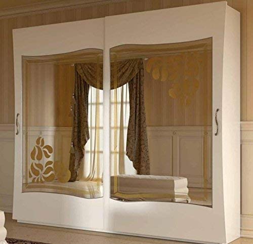 Dafne Italian Design Armadio 2 ante scorrevoli con specchio, colore avorio anticato, con di cassettiera interna, 252X65X289, 190 Kg, 100% Made in Italy