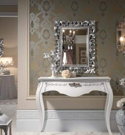 Dafne Italian Design Tavolo consolle bianco/decorazione con foglia argento, H. 99 x P. 47 x L. 130, in legno massiccio ebano