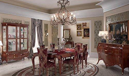 Dafne Italian Design Tavolo rettangolare legno scuro, decorazione con foglia oro, chiuso 190x100, aperto 265x100, H. 78