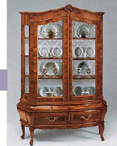 Dafne Italian Design Cristalliera tappezzata -cm: L 128 P 40 H 183 cm - in noce - 2 Ante - 4 cassetti - 3 ripiani spostabili - 100% Made in Italy -(DF18)