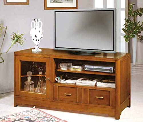 Dafne Italian Design 1 Base Porta Hi-fi, una porta, due cassetti, noce scuro -cm: 132 cm - 50 cm - H 66 cm. Stile classico - 100% Made in Italy (GF17)