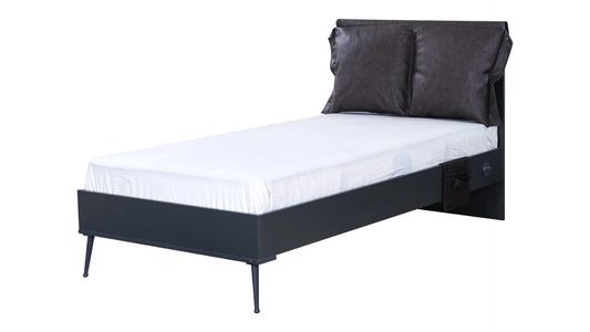 Dafne Italian Design Letto una piazza e mezza Nitro colore grigio antracite con cuscini imbottiti in similpelle sullo schienale, cm. 127 X 105 X 206 comprensivo di materasso cm. 120x200x25.