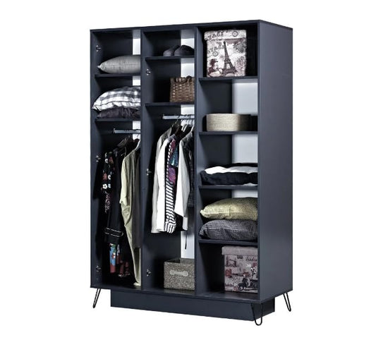 Dafne Italian Design Armadio tre ante Lotus colore grigio antracite e legno misura cm.133x198x59