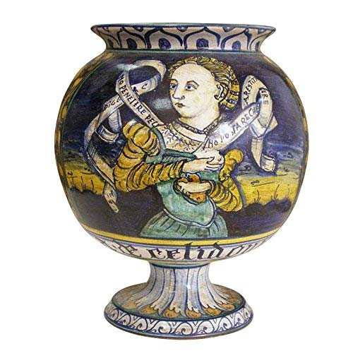 Vaso globoso con piede dipinto a mano in ceramica artistica. Fatto in Italia.