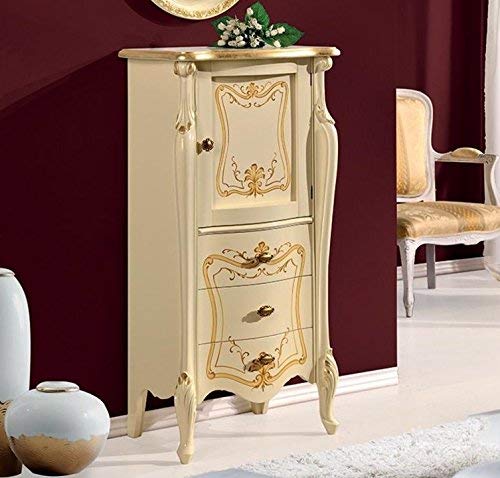 Dafne Italian Design Vetrina 1 anta, 3 cassetti, colore avorio, decorazioni oro, pannello chiuso -cm: 60 cm - 40 cm - H 120 cm - Stile classico - 100% Made in Italy (SF17)