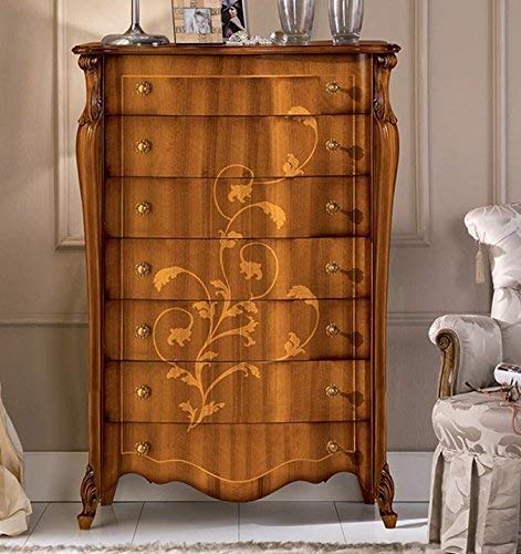 Dafne Italian Design Cassettieracassetti, noce scuro, decorazioni foglia -cm: 93 cm - 43 cm - H 120 cm - 0,55 Mc - Stile classico - 100% Made in Italy (SF17)