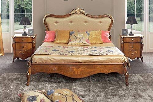 Dafne Italian Design Letto matrimonialein legno e pelle - 183x 206xh.142 cm - per rete 160 x 195-0,80 Mc - Stile classico ? 100% Made in Italy (SF17)