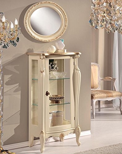 Dafne Italian Design Vetrina 1 anta bassa, colore avorio, decorazioni oro -cm: 60 cm - 40 cm - H 120 cm ? 0,33 Mc ? Stile classico - - 100% Made in Italy (SF17)
