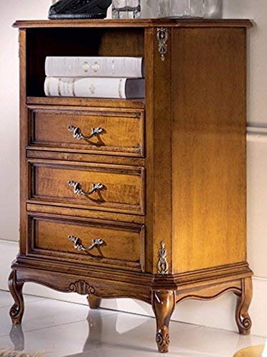 Dafne Italian Design Coppia di comodini cassetti e 1 vano, noce scuro -cm: 58 cm - 35 cm - H 82 cm - 0,22 Mc - Stile classico - 100% Made in Italy (SF17)