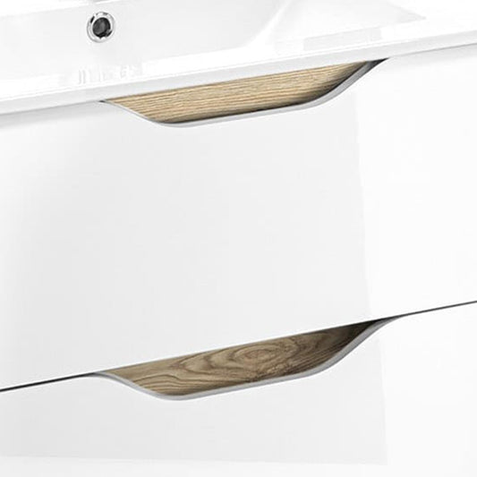 Dafne Italian Design Mobile da bagno componibile sospeso Joy colore bianco lucido e legno quercia cm 101x47x195 (base, lavabo, specchio)