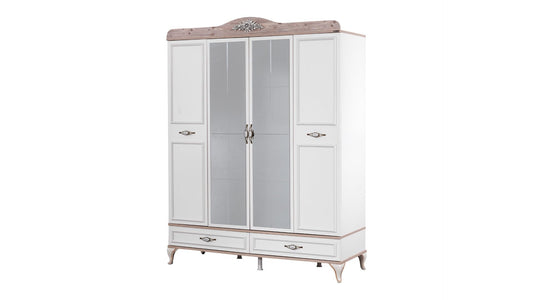 Dafne Italian Design Armadio quattro ante con specchi Golden colore bianco e legno misura 165x213x60 cm.