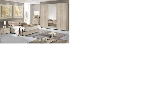 Dafne Italian Design Camera Completa - Effetto Olmo Naturale (Letto Matrimoniale, Armadio, Comodino, Specchiera, Comò)
