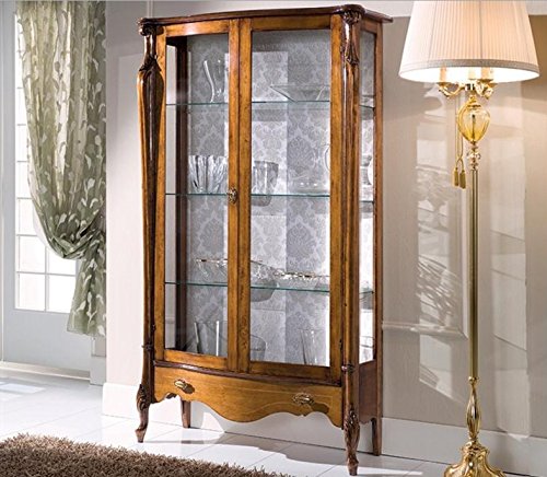 Dafne Italian Design Vetrina 2 ante - 1 cassetto, noce scuro, schienale tappezzato -cm: 107 cm - 39 cm - H 183 cm ? 0,90 Mc ? Stile classico - - 100% Made in Italy (SF17)
