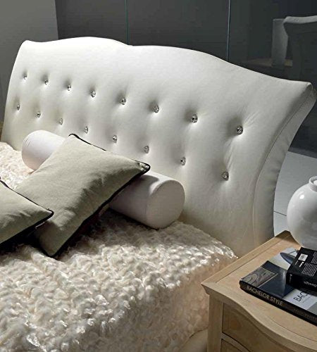 Dafne Italian Design Letto matrimoniale in legno, imbottitura di gomma piuma, rivestimento pelle bovina,bianco, H. 120XP.235XL. 195- rete 180 X 200