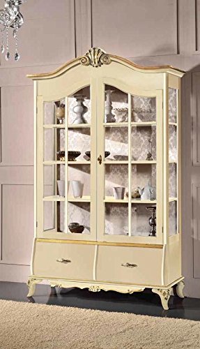 Dafnedesign.com - Vetrina 2 porte 2 cassetti, colore avorio, decorazioni oro - Dimensioni: h 125 cm - 44 cm - h 213 cm ヨ 1,35 Mc (SF17)