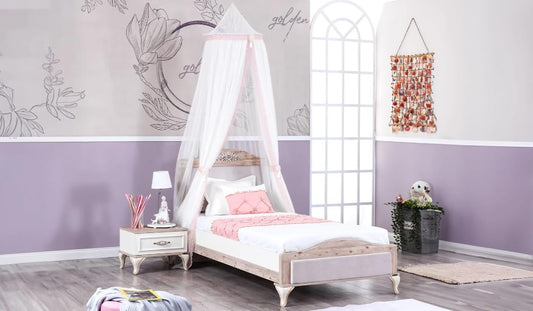 Dafne Italian Design Letto una piazza e mezza Gold colore bianco e legno chiaro cm. 130 X 109 X 208 comprensivo di materasso cm. 120x200x25