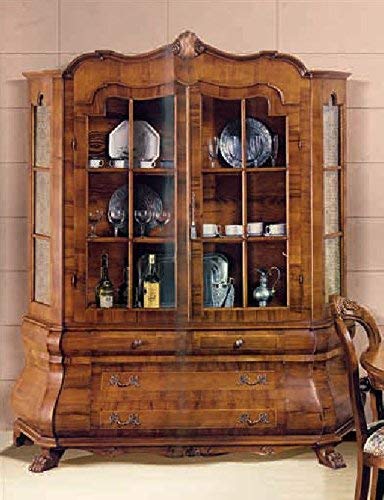 Dafne Italian Design Cristalliera olandese -cm:L 180 P 50 H 210 cm - 2 Ante - 4 Cassetti - in noce - 100% Made in Italy -(DF18)