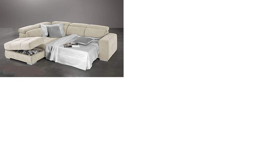 Dafne Italian Design Divano Letto angolare 3 posti con penisola a Sinistra. Tessuto Romeo Ecru (cm. 266 x 230 x 94h)
