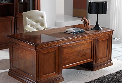 Dafne Italian Design Scrivania, piano legno pi� cuoio, colore legno scuro, 200x90x79, 88 Kg, Struttura: piano superiore legno massiccio tiglio o noce impiallacciato noce nazionale 100% Made in Italy