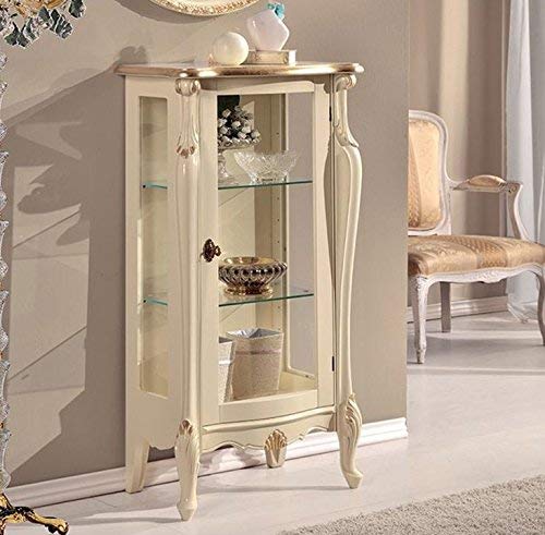 Dafne Italian Design Vetrina 1 anta bassa, colore avorio, decorazioni oro -cm: 60 cm - 40 cm - H 120 cm ? 0,33 Mc ? Stile classico - - 100% Made in Italy (SF17)