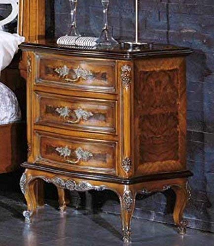 Dafne Italian Design Coppia di comodini con cassetti, noce scuro, con decorazioni -cm: 67 cm - 42 cm - H 78 cm - 0,22 Mc - 100% Made in Italy (SF17)