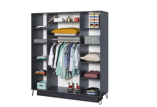 Dafne Italian Design Armadio quattro ante Lotus colore grigio antracite e legno misura 173x198x59 cm.