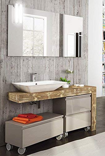 Dafne Italian Design Mobile da Bagno Grigio con Ruote Misura cm. Misura: L.135 x P.36 x H 50 cm - Top in Legno, lavabo, Ante e cassetti, con Specchio con luci a LED - 100% Made in Italy