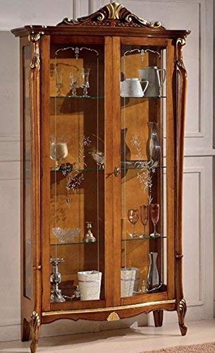Dafne Italian Design Vetrina 2 ante, noce scuro, decorazioni oro -cm: 109 cm - 40 cm - H 212 cm .Stile classico - - 100% Made in Italy (SF17)