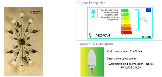 Dafne Italian Design Lampadario - Plafoniera a 6 luci - forma floreale