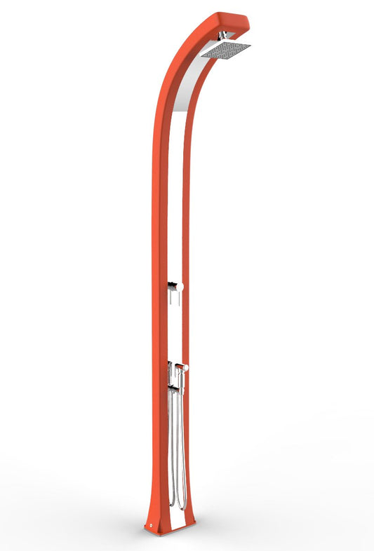 Doccia con doppio attacco per acqua calda e fredda Spring Plus Doccia tradizionale per interni e esterni in Polietilene HD con Miscelatore acqua e Doccino mobile Colore Arancio e Inox