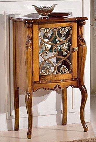 Dafne Italian Design Vetrina bassa 1 anta, con griglia intagliata a mano, gamba alta, noce scuro : 61 cm - 40 cm - H 100-100% Made in Italy (SF17)