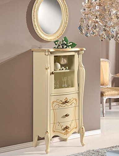 Dafne Italian Design Vetrina 1 anta ? 3 cassetti, colore avorio, decorazioni oro -cm: 60 cm - 40 cm - H 120 cm ? 0,34 Mc ? Stile classico - 100% Made in Italy (SF17)