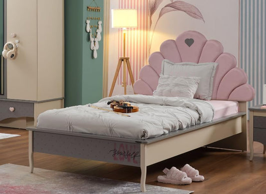 Dafne Italian Design Letto una piazza e mezza Giulia colore beige grigio e rosa, cm. 142 X 110 X 209 comprensivo di materasso cm. 120x200x25