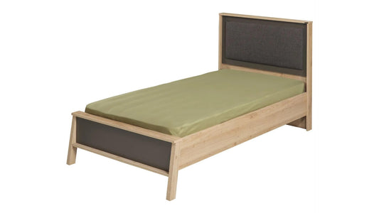 Dafne Italian Design Letto singolo Cariola colore legno e grigio con schienale in tessuto grigio, cm. 112 X 106 X 211 comprensivo di materasso cm. 100x200x25.