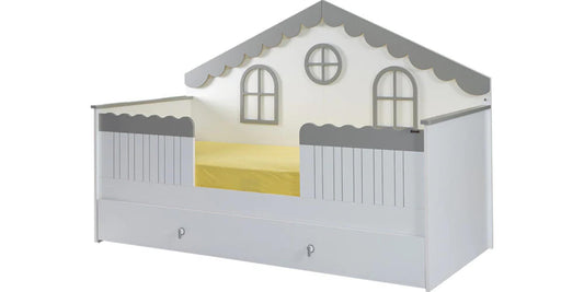 Dafne Italian Design Cameretta Completa per Bambini My Way Monterossi con Letto a Forma di casetta Colore Bianca e Grigia.