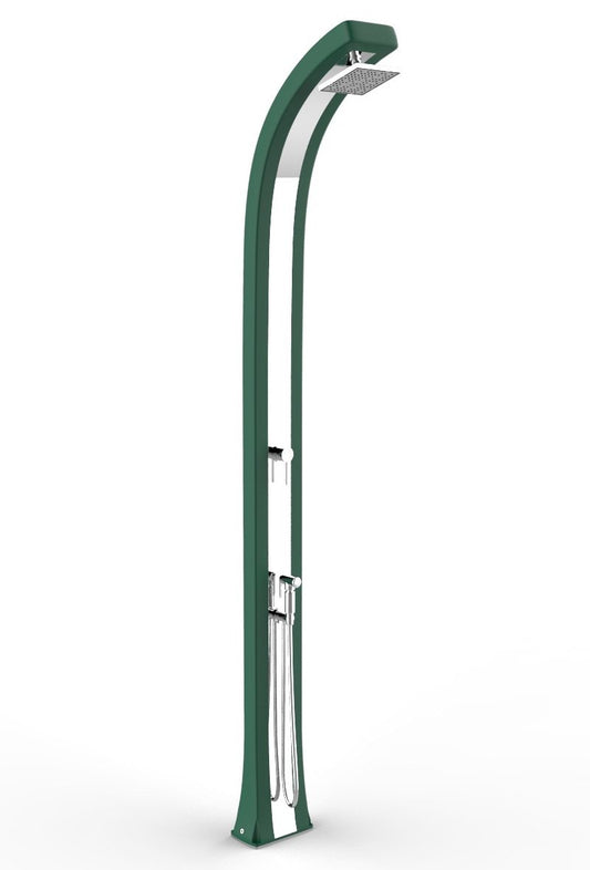 Doccia con doppio attacco per acqua calda e fredda Spring Plus Doccia tradizionale per interni e esterni in Polietilene HD con Miscelatore acqua e Doccino mobile Colore Verde e Inox